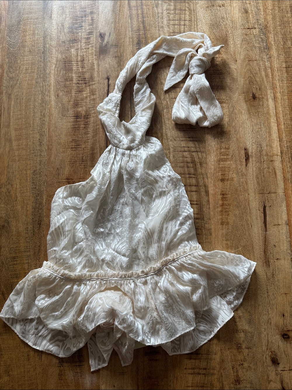 RAMY brook satin ivory Cream burnout Textured Ruffle Halter Top ruffles NEW NWT